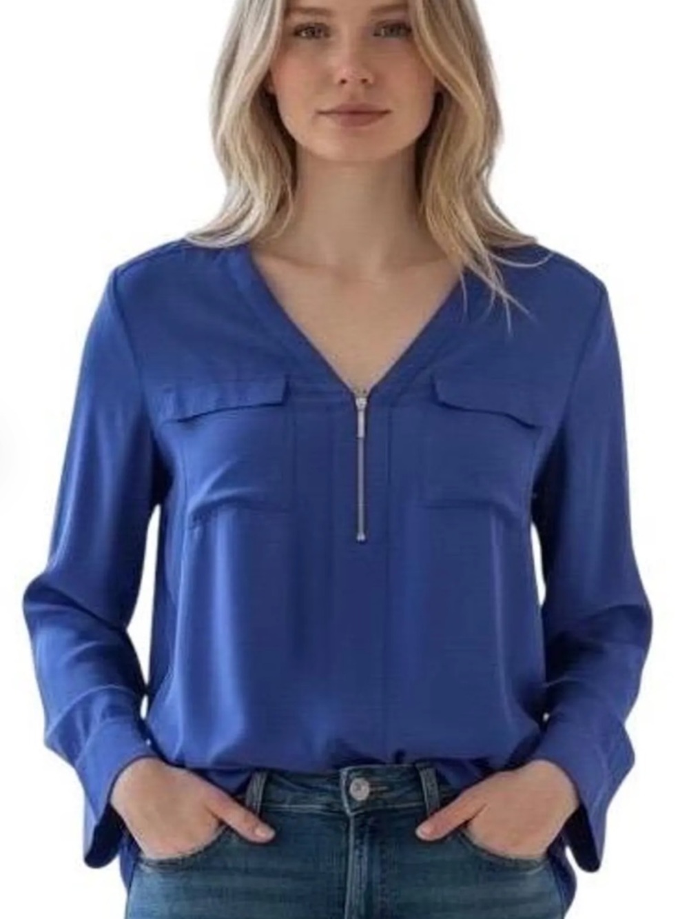 Express Royal Blue Blouse with Zipper Detail